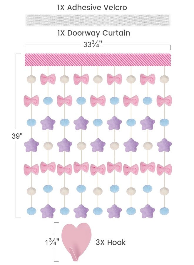 NiHome Fluffy Plush Doorway Curtain, Cute Hanging String Garland Kawaii Wall Hanging Home Decor for Girl Baby Room,Plush Bowknot Pentacle Garland Curtain with Hooks & Adhesive Velcro, 9 Strings - Image 4