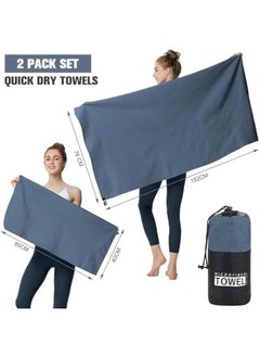 MIXDE 2 Pack Quick Drying Towel, Gym Towel Swimming Towel for Men Women Microfiber Travel Towel Fast Dry for Beach Gym Backpacking Sports Yoga Swim Use, Navy Blue, 40 x 80CM and 76 x 152CM (Navy Blue)  - Image 2