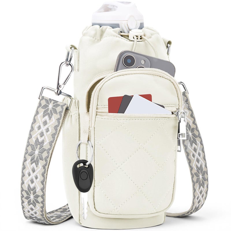 SYTRAH Water Bottle Carrier Bag with Strap Water Bottle Purse with Phone Pocket 40oz Insulated Crossbody Bags for Walking Hiking White - Image 2