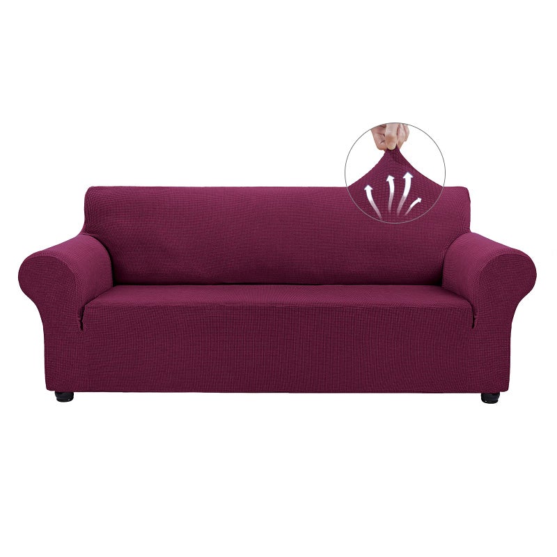 Asnomy Couch Covers for 3 Cushion Couch Stretch Sofa Covers Slipcovers Pet Protector Furniture Covers for Dogs Cats Spandex Jacquard Fabric Small Checks LargeWine Red