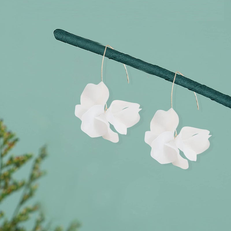KVANU Unique Handmade Bohemian Resin Flower Petal Dangle Earrings Large Long Acrylic Rose Flower Tiered drop Earring Statement Summer Party Exaggerated Floral Tassel Hook Earrings for Women (White) - Image 5