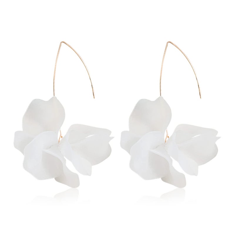 KVANU Unique Handmade Bohemian Resin Flower Petal Dangle Earrings Large Long Acrylic Rose Flower Tiered drop Earring Statement Summer Party Exaggerated Floral Tassel Hook Earrings for Women (White) - Image 1