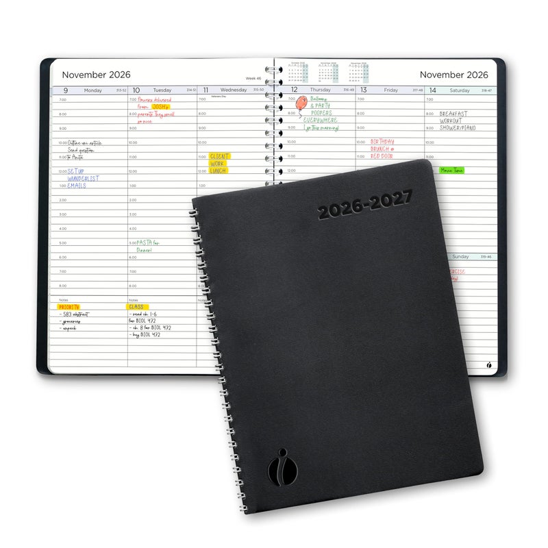 Inamio Academic Planner 2026-2027 - Hourly 2026-2027 Planner Weekly and Monthly - Appointment Book with Flexible Cover, Twin-Wire Binding - Simple Design for Productivity. June 2026 - July 2027. 6.5 x 8.5 - Image 1