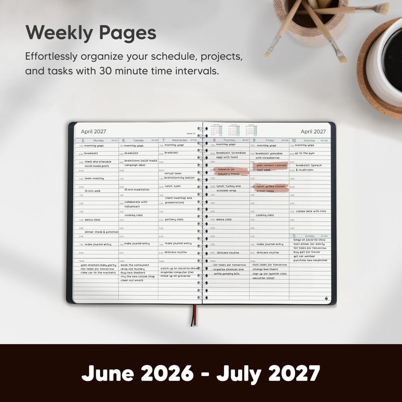 Inamio Academic Planner 2026-2027 - Hourly 2026-2027 Planner Weekly and Monthly - Appointment Book with Flexible Cover, Twin-Wire Binding - Simple Design for Productivity. June 2026 - July 2027. 6.5 x 8.5 - Image 2