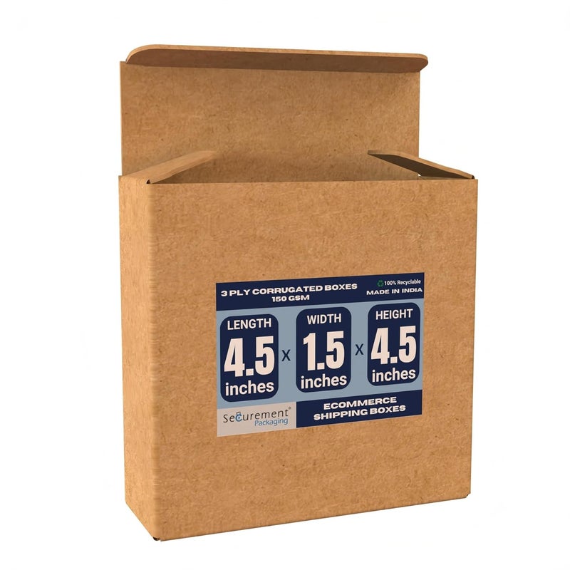 SECUREMENT ® 3 Ply Corrugated Box for packing for Secure Shipping, Moving, Courier & Goods Transportation - 4.5 x 4.5 x 1.5 inches (100 Boxes) - Image 1