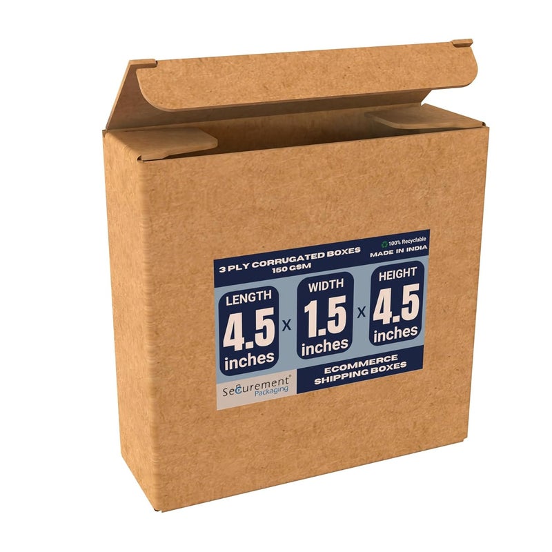 SECUREMENT ® 3 Ply Corrugated Box for packing for Secure Shipping, Moving, Courier & Goods Transportation - 4.5 x 4.5 x 1.5 inches (100 Boxes) - Image 2