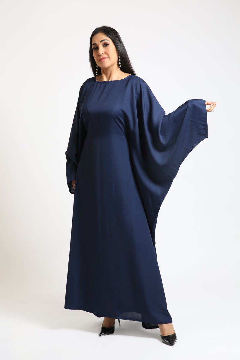 Nikias Navy blue Butterfly abaya in nida fabric with elegant look. - Image 2