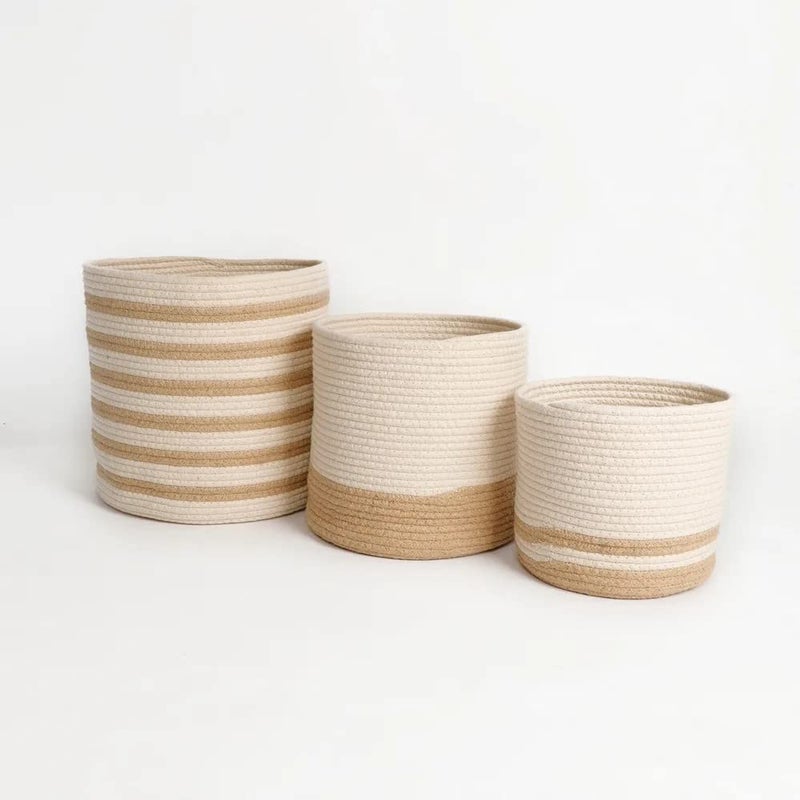 pepme pepme Cotton Dual color basket beige cream 8 10 12 set of 3 designs  - Image 2