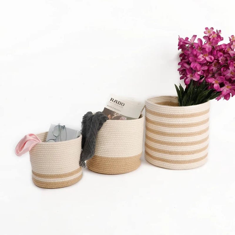 pepme pepme Cotton Dual color basket beige cream 8 10 12 set of 3 designs  - Image 5