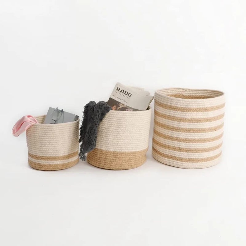 pepme pepme Cotton Dual color basket beige cream 8 10 12 set of 3 designs  - Image 4