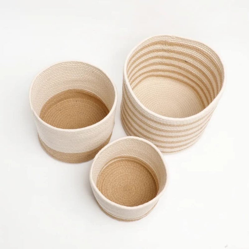 pepme pepme Cotton Dual color basket beige cream 8 10 12 set of 3 designs  - Image 3