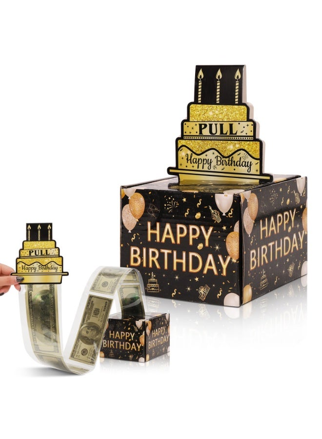 Birthday Money Box for Cash Gift Pull, Black u0026 Gold Money Holder for Cash with Pull Out Card DIY Set and 30Pcs Transparent Bag, Birthday Gifts for Friend and Child - Image 1