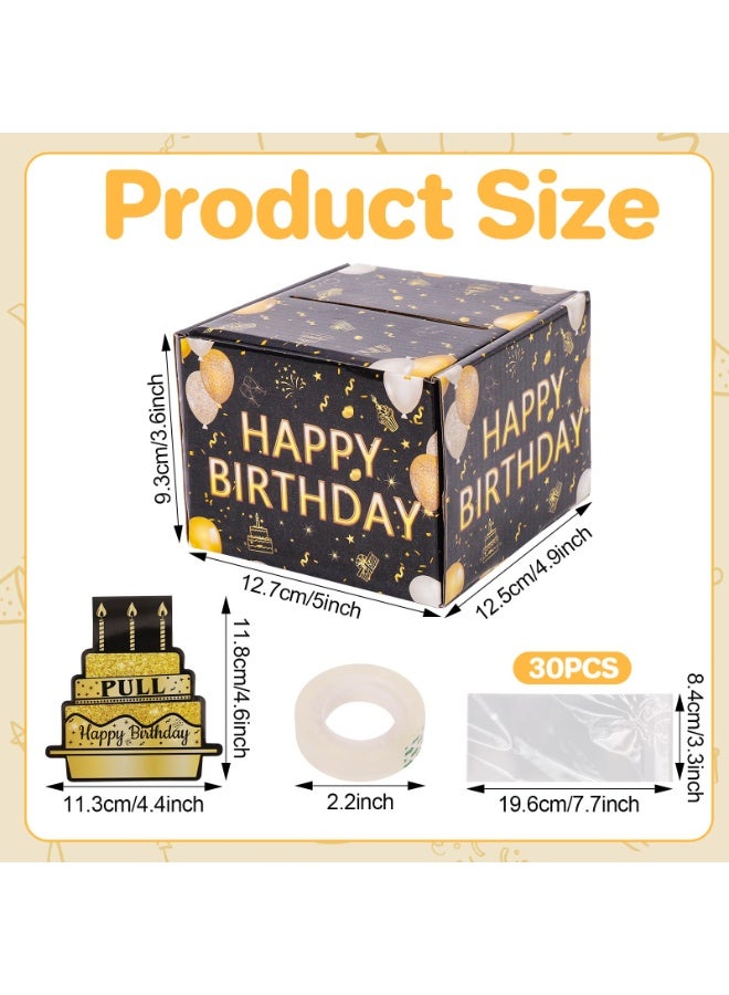 Birthday Money Box for Cash Gift Pull, Black u0026 Gold Money Holder for Cash with Pull Out Card DIY Set and 30Pcs Transparent Bag, Birthday Gifts for Friend and Child - Image 4