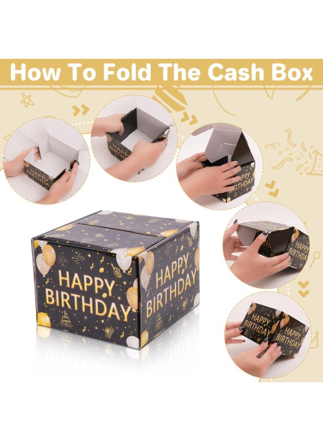 Birthday Money Box for Cash Gift Pull, Black u0026 Gold Money Holder for Cash with Pull Out Card DIY Set and 30Pcs Transparent Bag, Birthday Gifts for Friend and Child - Image 5
