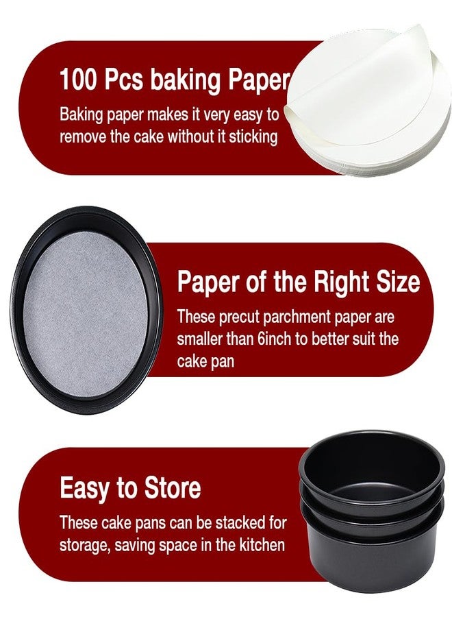 Goalfly 6 Inch Cake Pan Set of 3, Round Cake Pans with 100 Pieces Parchment Paper, Cake Baking Pans, Cake Tins for Baking - Image 3