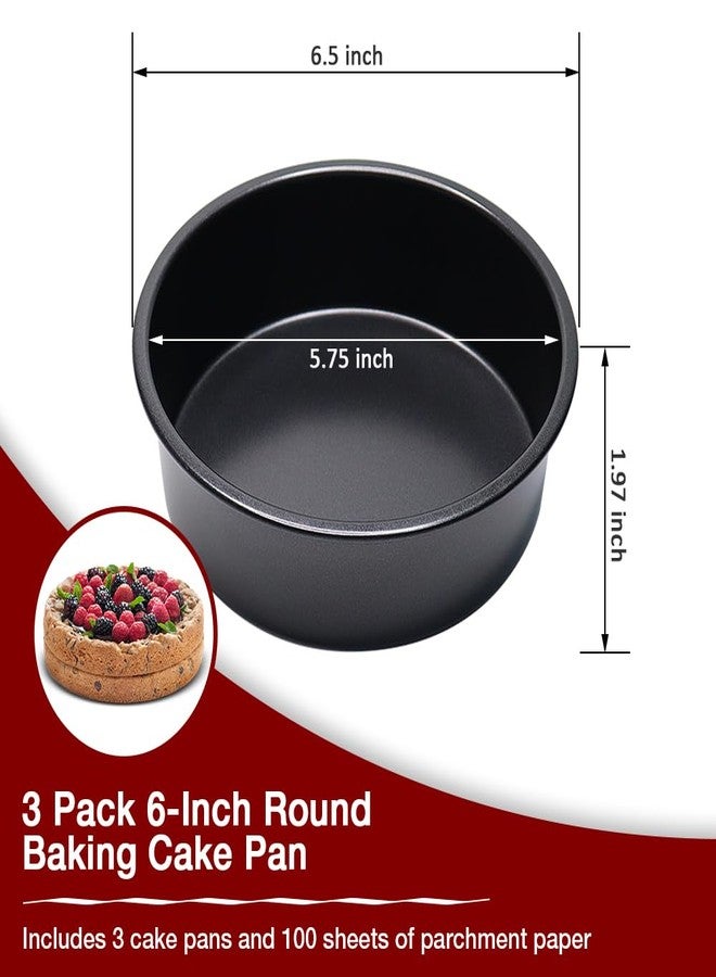 Goalfly 6 Inch Cake Pan Set of 3, Round Cake Pans with 100 Pieces Parchment Paper, Cake Baking Pans, Cake Tins for Baking - Image 2