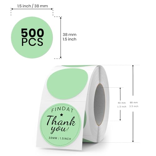 FINDAT Green Round Thermal Labels 1.5 Inch Vinyl Circle Waterproof Direct Printer Sticker Self-Adhesive Perforated Name Tag for Logo DIY QR Design Office Address 500 PCS - Image 2