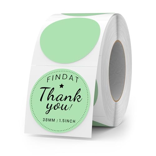 FINDAT Green Round Thermal Labels 1.5 Inch Vinyl Circle Waterproof Direct Printer Sticker Self-Adhesive Perforated Name Tag for Logo DIY QR Design Office Address 500 PCS - Image 1