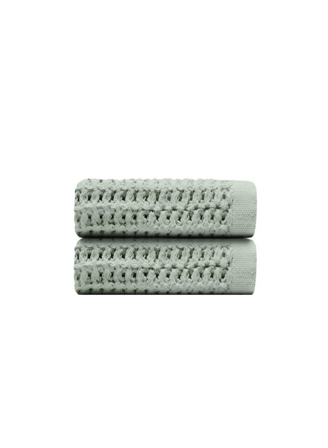 ONSEN Supima Waffle Hand Towel 2 Pack - Luxury Cotton Towels - Quick Dry, Soft, Absorbent, Lightweight Spa Towels for Bathroom - Sage Green, 18" x 30"