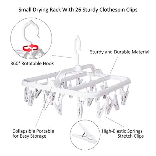 Annaklin Foldable Clip Hangers with 26 Drying Clips, Underwear Hanger with Clips, Plastic Laundry Clip and Drip Drying Hanger for Socks, Bras, Lingerie, Clothes, Sturdy, White - Image 5