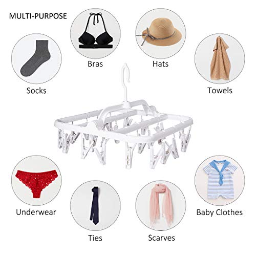 Annaklin Foldable Clip Hangers with 26 Drying Clips, Underwear Hanger with Clips, Plastic Laundry Clip and Drip Drying Hanger for Socks, Bras, Lingerie, Clothes, Sturdy, White - Image 2