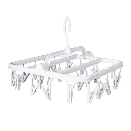 Annaklin Foldable Clip Hangers with 26 Drying Clips, Underwear Hanger with Clips, Plastic Laundry Clip and Drip Drying Hanger for Socks, Bras, Lingerie, Clothes, Sturdy, White - Image 1