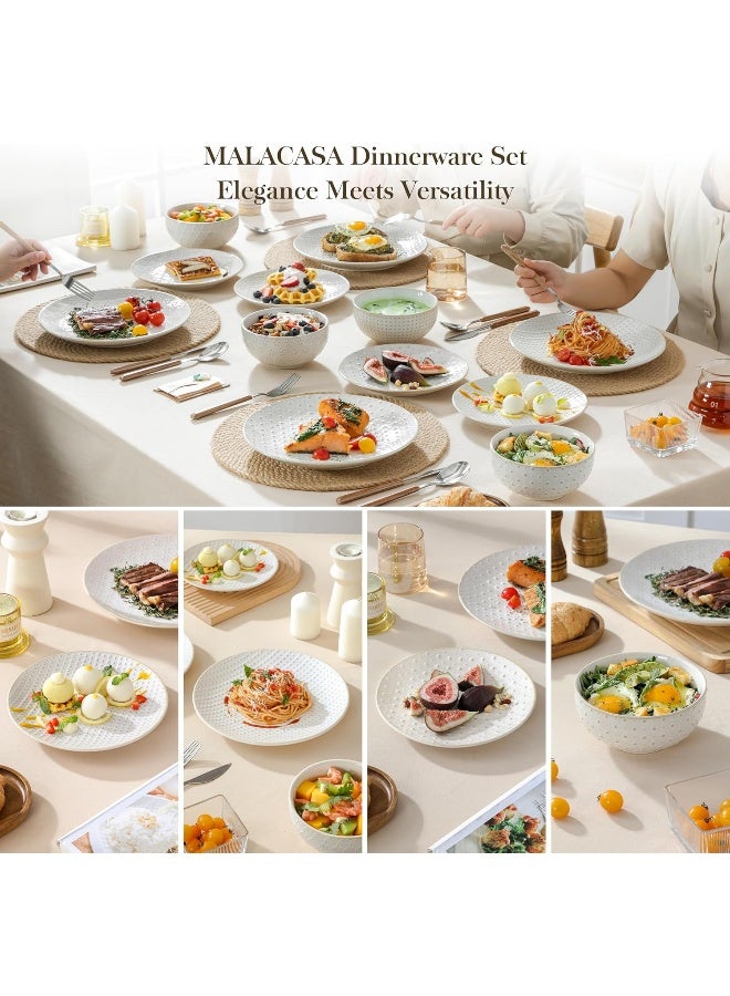 MALACASA 12 Pieces Dinnerware Sets Modern Relief Design Plates and Bowls Sets White Dish Set for 4 Kitchen Ceramic Dinner Plates Dishware Set Microwave and Dishwasher Safe Series LYDIA - Image 3