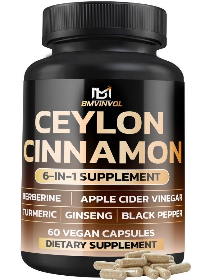 BMVINVOL Ceylon Cinnamon Capsules with Berberine HCl Supplement - Panax Ginseng, Apple Cider Vinegar, Turmeric Curcumin - Support Immunity & Energy Production - 60 Capsules [2 Month Supply] - Image 1
