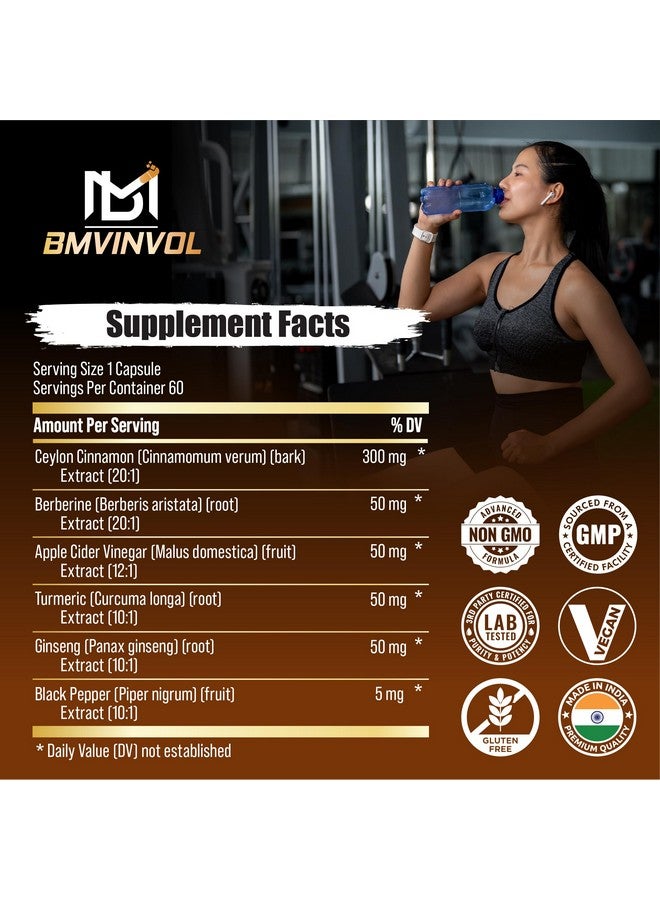 BMVINVOL Ceylon Cinnamon Capsules with Berberine HCl Supplement - Panax Ginseng, Apple Cider Vinegar, Turmeric Curcumin - Support Immunity & Energy Production - 60 Capsules [2 Month Supply] - Image 4