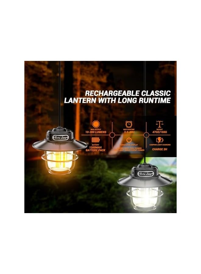 إيروريكس فانوس تخييم معلق بحبل خارجي من النوع C قابل لإعادة الشحن ومحمول مزود بأربعة أوضاع إضاءة كهربائية كلاسيكية قابلة للتعديل، مناسب للتخييم في الهواء الطلق والمشي لمسافات طويلة والطوارئ وصيد الأسماك - Image 3