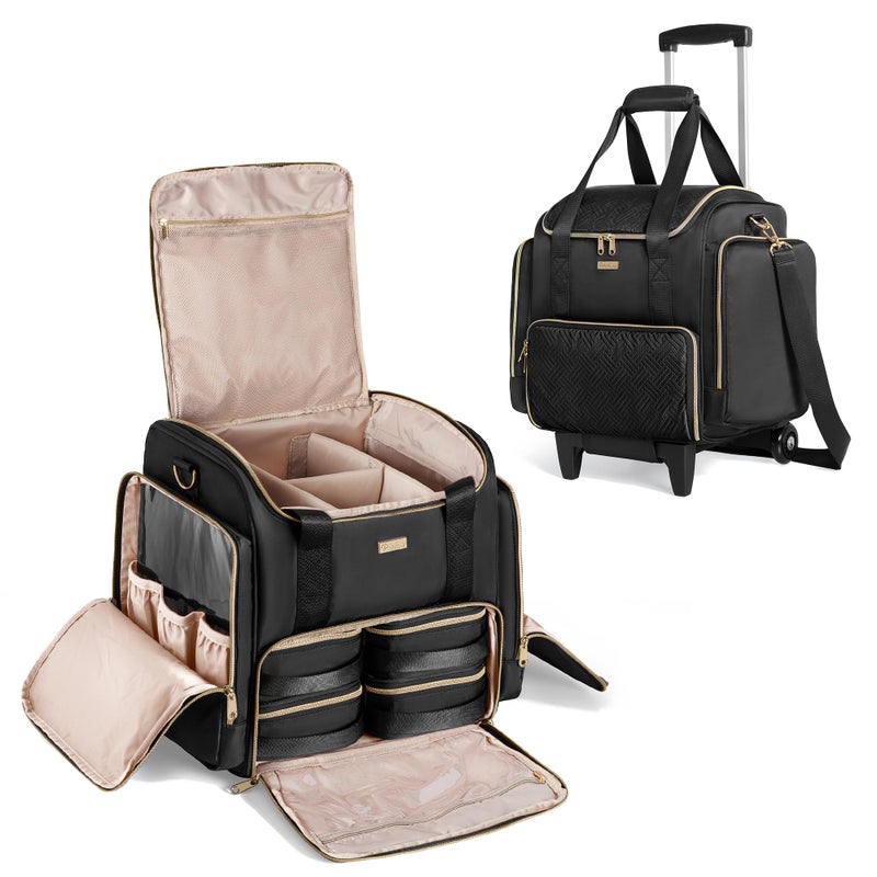 Prokva Rolling Makeup Case with 4 Removable Bags, Professional Makeup Train Case with Wheels, Makeup Artist Travel Bag with Brushes Storage Section, Black (Patent Design) - Image 1