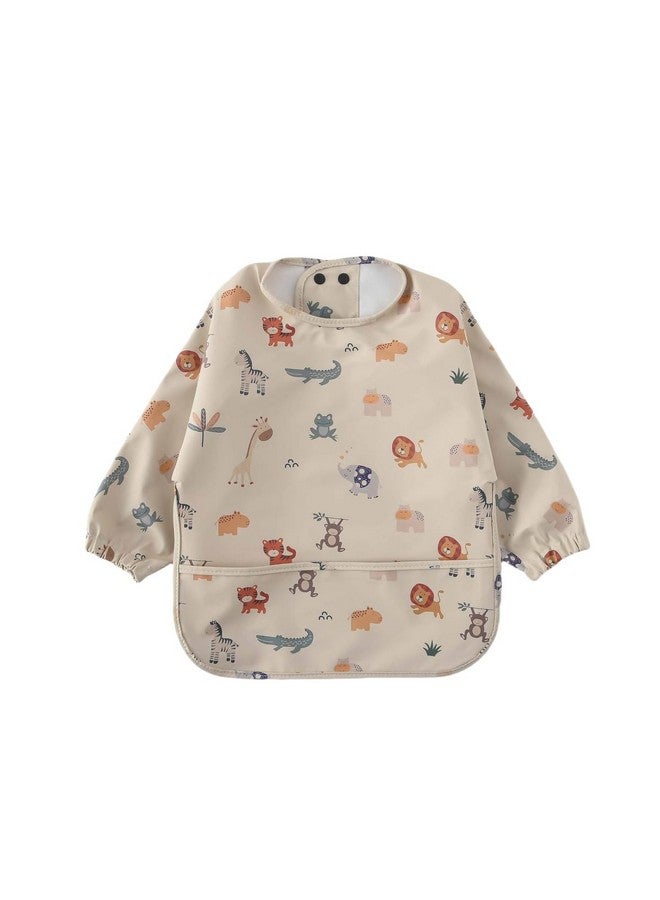 GZMM Waterproof Baby Bibs,Infant Toddler Long Sleeve Feeding Bib With Food Catcher,Easy Clean & Washable(cartoon animal) - Image 1