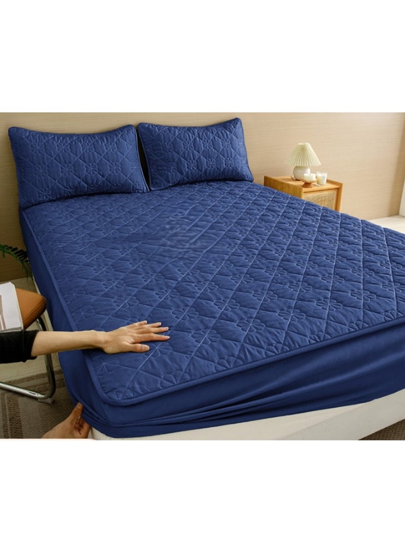 Huitich Waterproof Fitted Bedding Topper Set 180 x 200 cm Navy Blue Protect Your Mattress and Pillows Includes 2 Pillowcases - Image 2