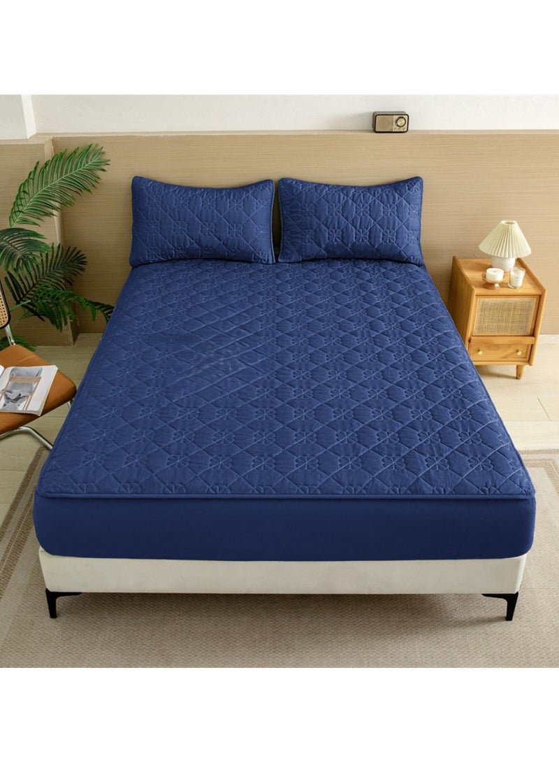 Huitich Waterproof Fitted Bedding Topper Set 180 x 200 cm Navy Blue Protect Your Mattress and Pillows Includes 2 Pillowcases - Image 3
