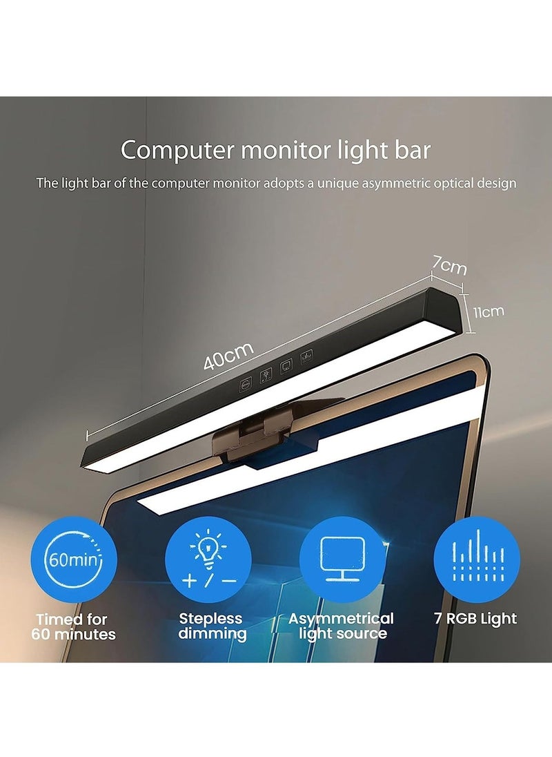 Generic - Glare-Free Screen Monitor Light Bar, USB LED Desk Lamp with 3-Colour Temperature Modes, 7 RGB Light Modes with Stepless Dimming for Home/Office (Black) - Image 1