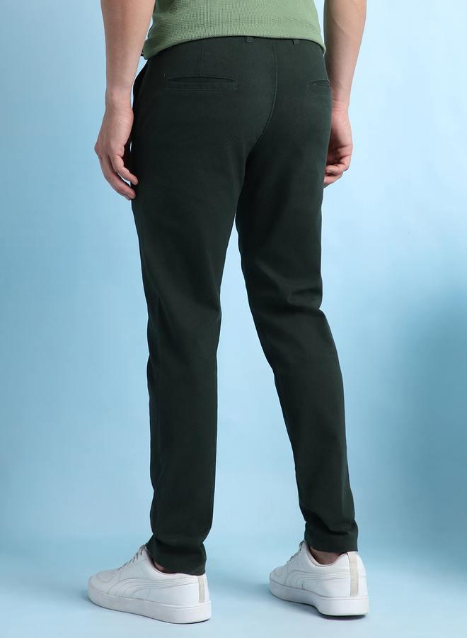 Dennis Lingo Men's Olive Green 100% Cotton Solid Pattern Chinos Straight Fit Trouser - Image 5