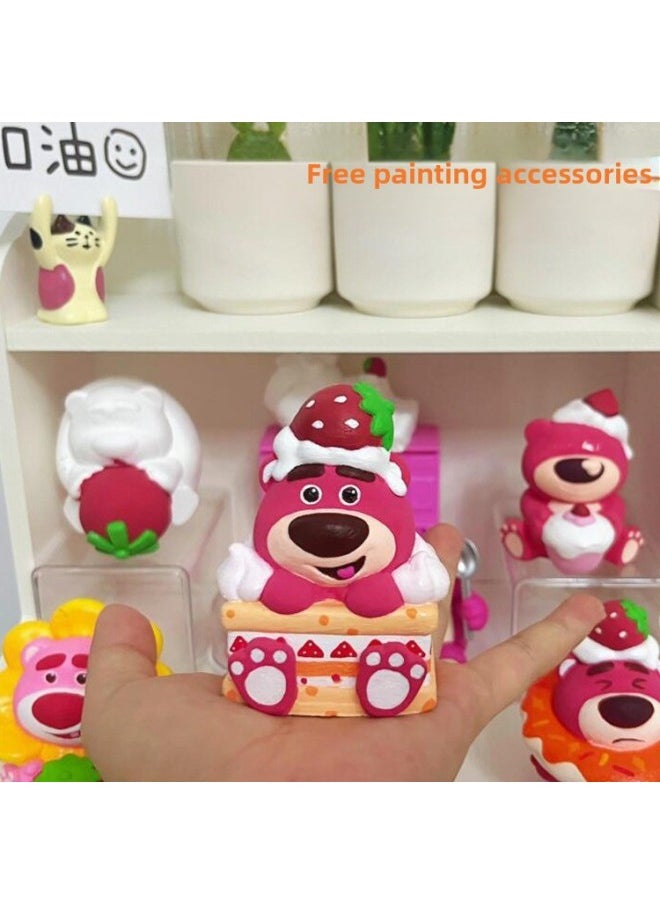 Generic - Strawberry Bear Plaster Doll Coloring Kurome Jiji Cat White Embryo Painted Graffiti Diy Hand-painted Egg Boy Pie-Color:Sister Drawing Series [pack Of Four] With Paint - Image 1