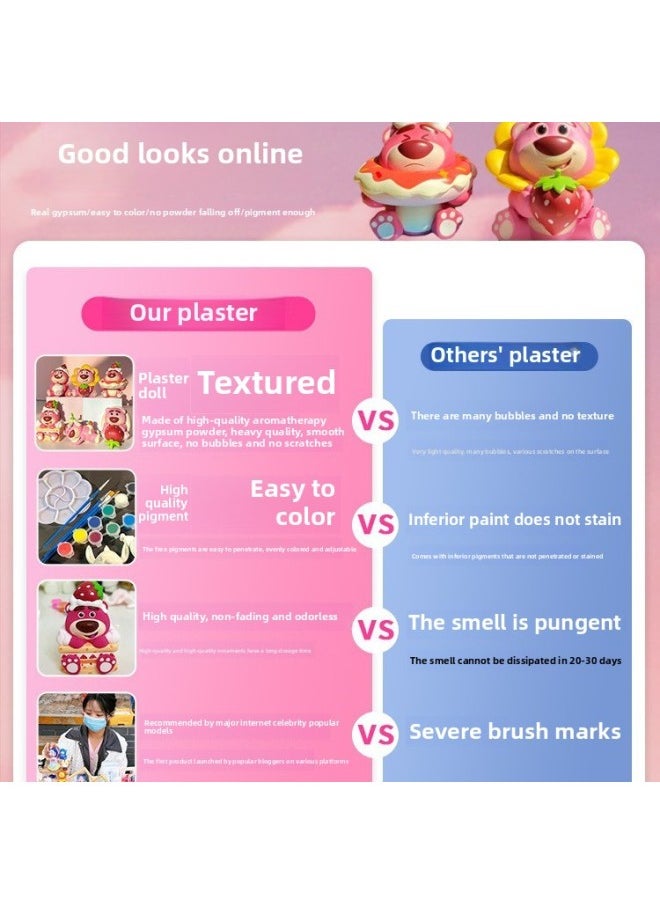 Generic - Strawberry Bear Plaster Doll Coloring Kurome Jiji Cat White Embryo Painted Graffiti Diy Hand-painted Egg Boy Pie-Color:Sister Drawing Series [pack Of Four] With Paint - Image 1