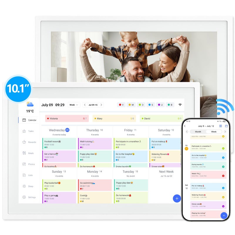 TABWEE تقويم رقمي، 10.1 بوصة مخطط تقويم إلكتروني ورسم بياني للمهام، تقويم ذكي بشاشة تعمل باللمس وعرض تفاعلي لجدول العائلة، مهام العمل التجارية، رائع لتنظيم روتينك، هدايا للنساء والأمهات - Image 1