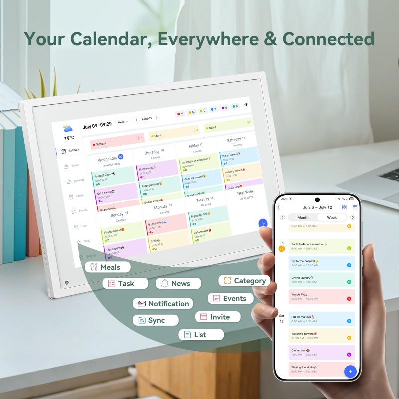 TABWEE تقويم رقمي، 10.1 بوصة مخطط تقويم إلكتروني ورسم بياني للمهام، تقويم ذكي بشاشة تعمل باللمس وعرض تفاعلي لجدول العائلة، مهام العمل التجارية، رائع لتنظيم روتينك، هدايا للنساء والأمهات - Image 4