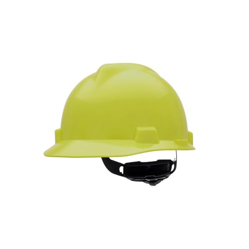 MSA 10061512 V-Gard Cap Style Safety Hard Hat With Fas-Trac III Ratchet Suspension | Polyethylene Shell, Superior Impact Protection, Self Adjusting Crown Straps - Standard Size in Hi-Viz Yellow - Image 1