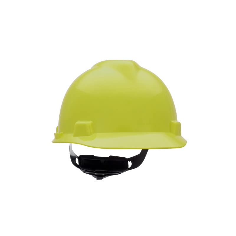 MSA 10061512 V-Gard Cap Style Safety Hard Hat With Fas-Trac III Ratchet Suspension | Polyethylene Shell, Superior Impact Protection, Self Adjusting Crown Straps - Standard Size in Hi-Viz Yellow - Image 4