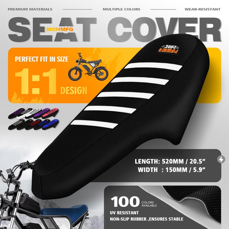 MCHMFG Electric Bike Seat Cover Compatible with Ridstar Q20 E Bike Non-Slip Anti-UV (Black-White) - Image 2