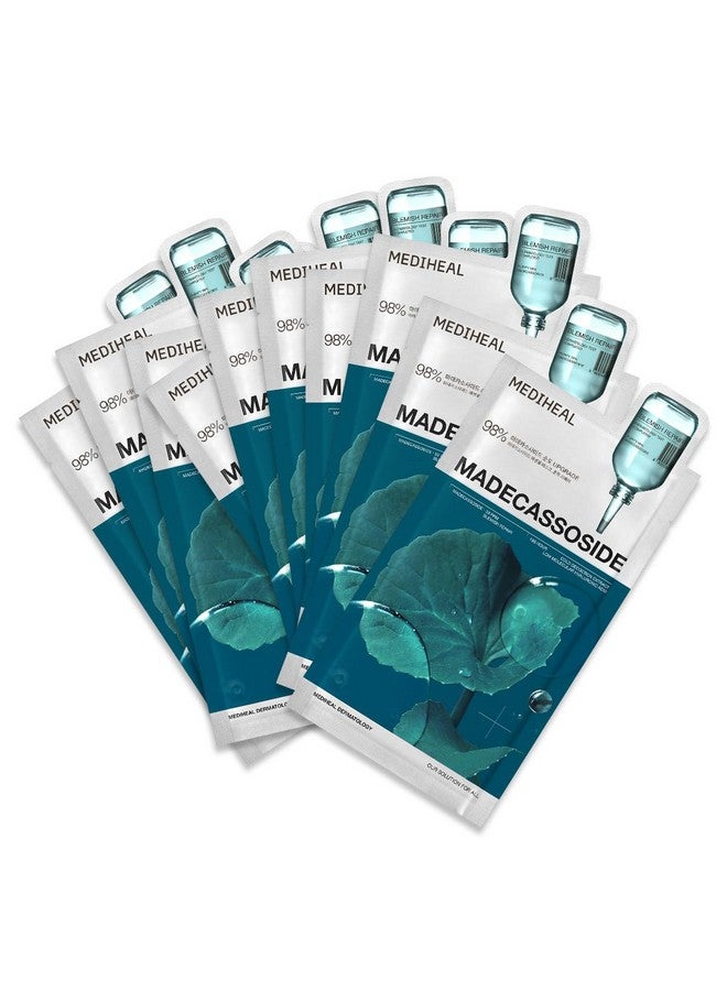 Mediheal Madecassoside Essential Sheet Mask Blemish Repair 10 pcs. 98% Purity Madecassoside & Hyaluronic Acid Included. Enhancing Moisture Barrier & Skin Texture Care. Vegan Formula Sheet Mask - Image 1