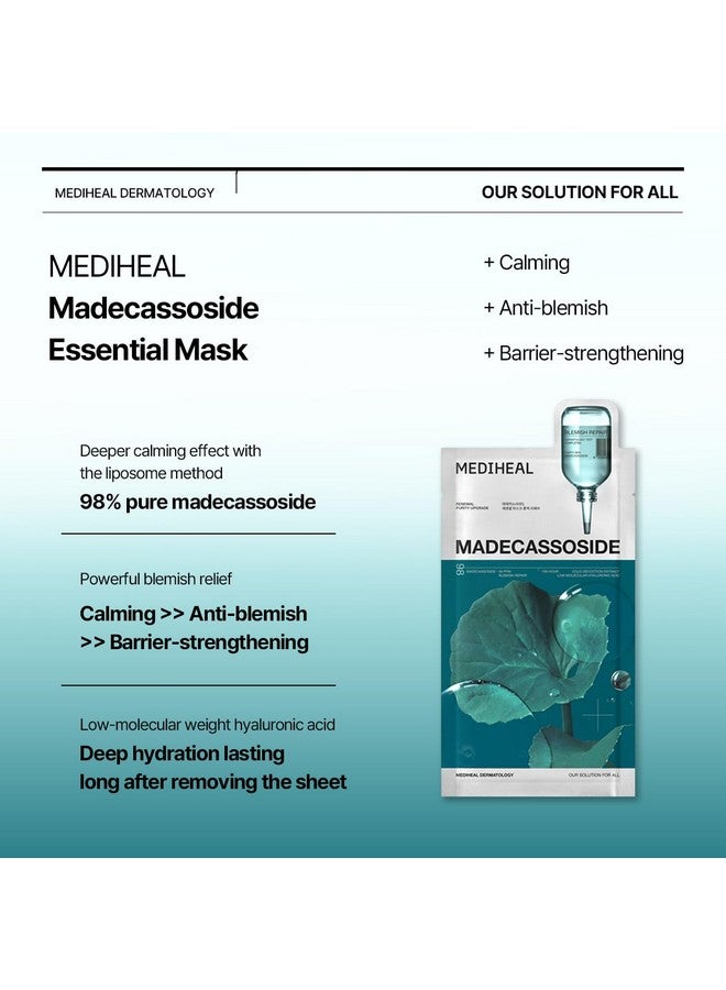 Mediheal Madecassoside Essential Sheet Mask Blemish Repair 10 pcs. 98% Purity Madecassoside & Hyaluronic Acid Included. Enhancing Moisture Barrier & Skin Texture Care. Vegan Formula Sheet Mask - Image 5