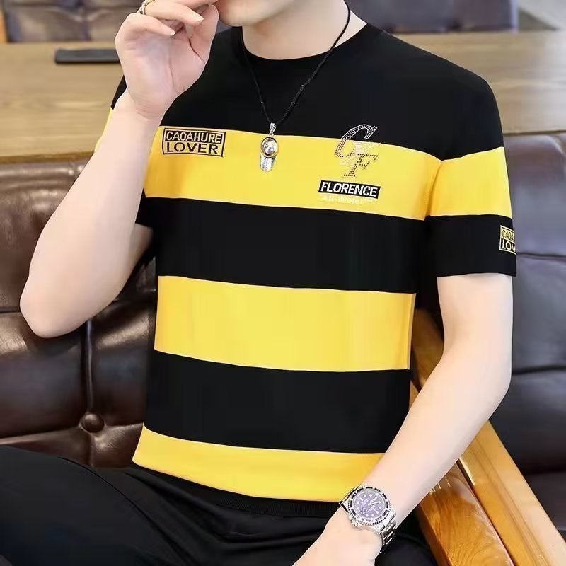 Source Manufacturer Ultra-Thin Ice Silk Breathable Short-Sleeved T-Shirt Summer Men'S Young And Middle-Aged Stripesd Half-Sleeved T-Shirt - Image 3