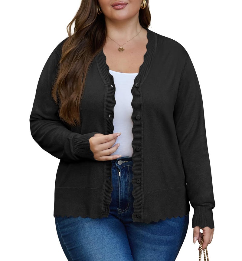 OLRIK Plus Size Black Cardigan for Women Plus Size Fall Outfits Open Front Cardigan for Women Black-3X - Image 2