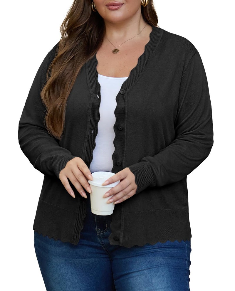 OLRIK Plus Size Black Cardigan for Women Plus Size Fall Outfits Open Front Cardigan for Women Black-3X - Image 3