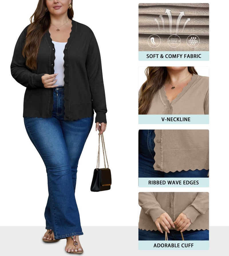 OLRIK Plus Size Black Cardigan for Women Plus Size Fall Outfits Open Front Cardigan for Women Black-3X - Image 5