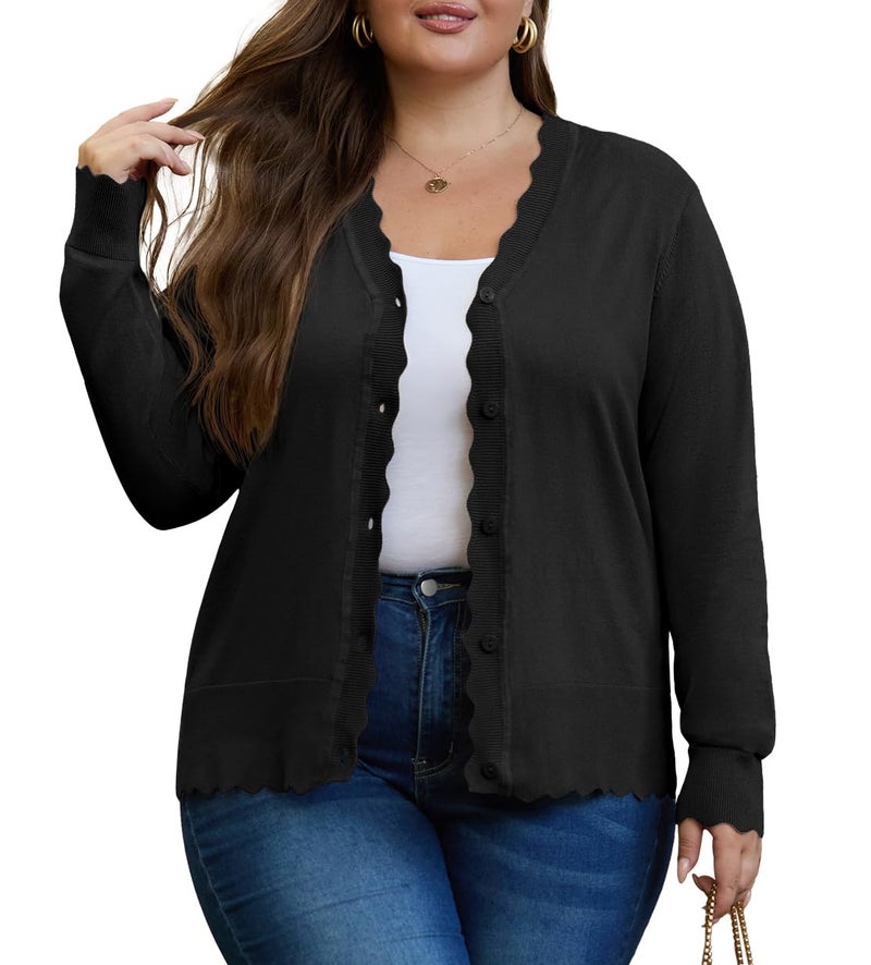 OLRIK Plus Size Black Cardigan for Women Plus Size Fall Outfits Open Front Cardigan for Women Black-3X - Image 1